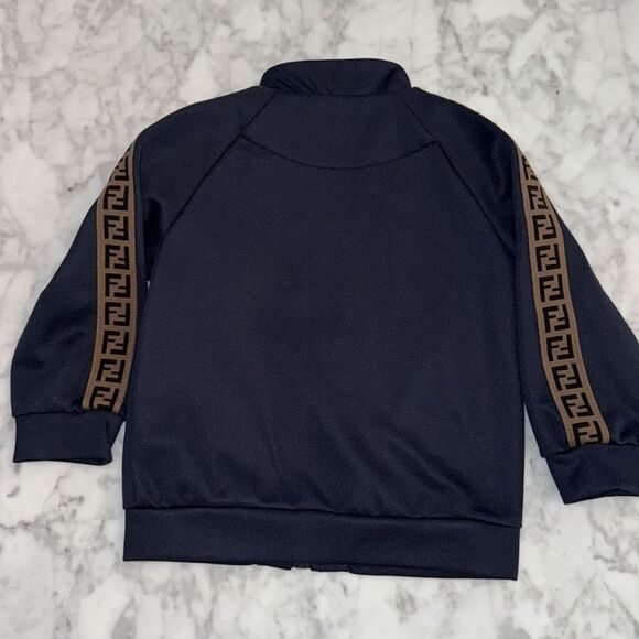 FENDI Navy Jacket with Logo Patterned Sleeves 18M - Picture 9 of 9